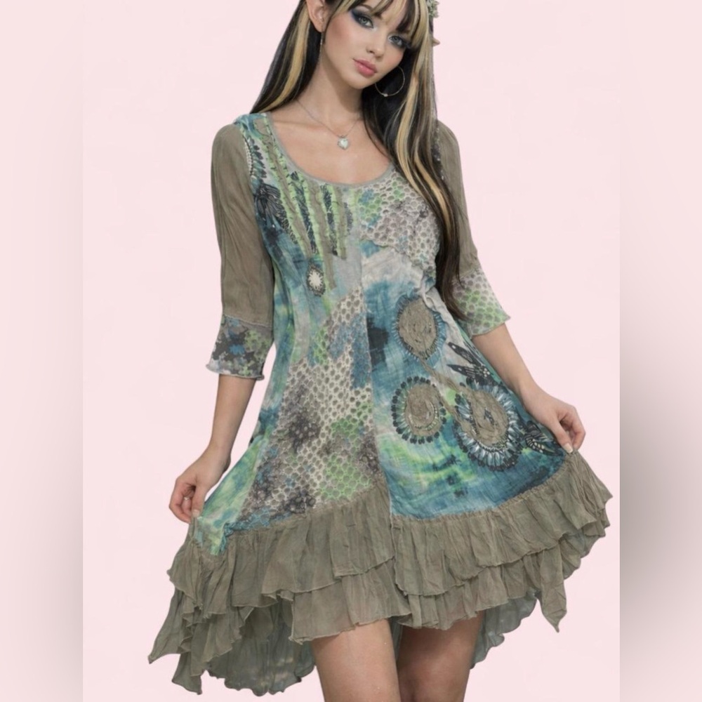 Fleur De Lis Patchwork Boho Max Dress Anthropologie Fairycore Cottagecore S